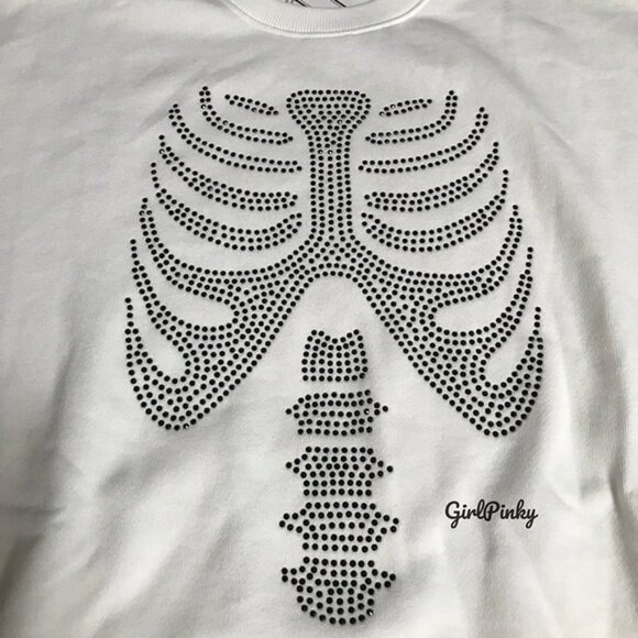 VS PINK BLING HALLOWEEN SWEATSHIRT WHITE & BLACK SKELETON RHINESTONES - Picture 2 of 7